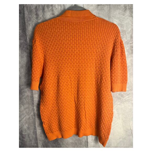 Saks Fifth Avenue Men’s Orange Textured Knit Polo Sweater Shirt Size Large - Picture 2 of 5
